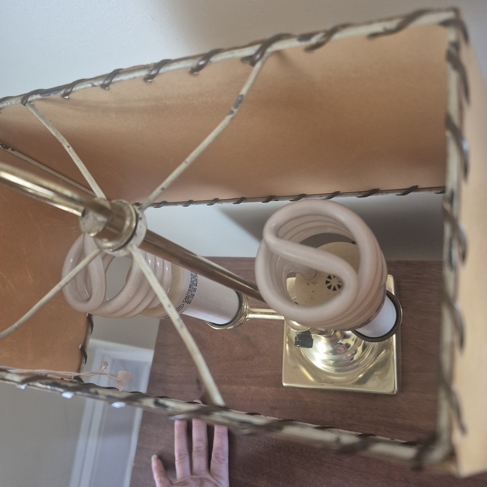 Elegant Tan Table Lamp with Gold Accents - Picture 13 of 14